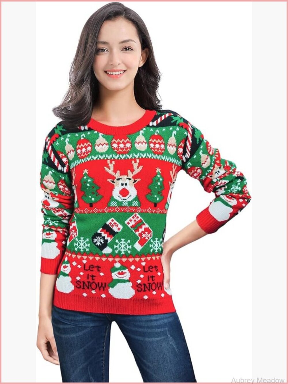 Ugly Christmas Sweater with Reindeer Pullover Knit Women Funny Xmas